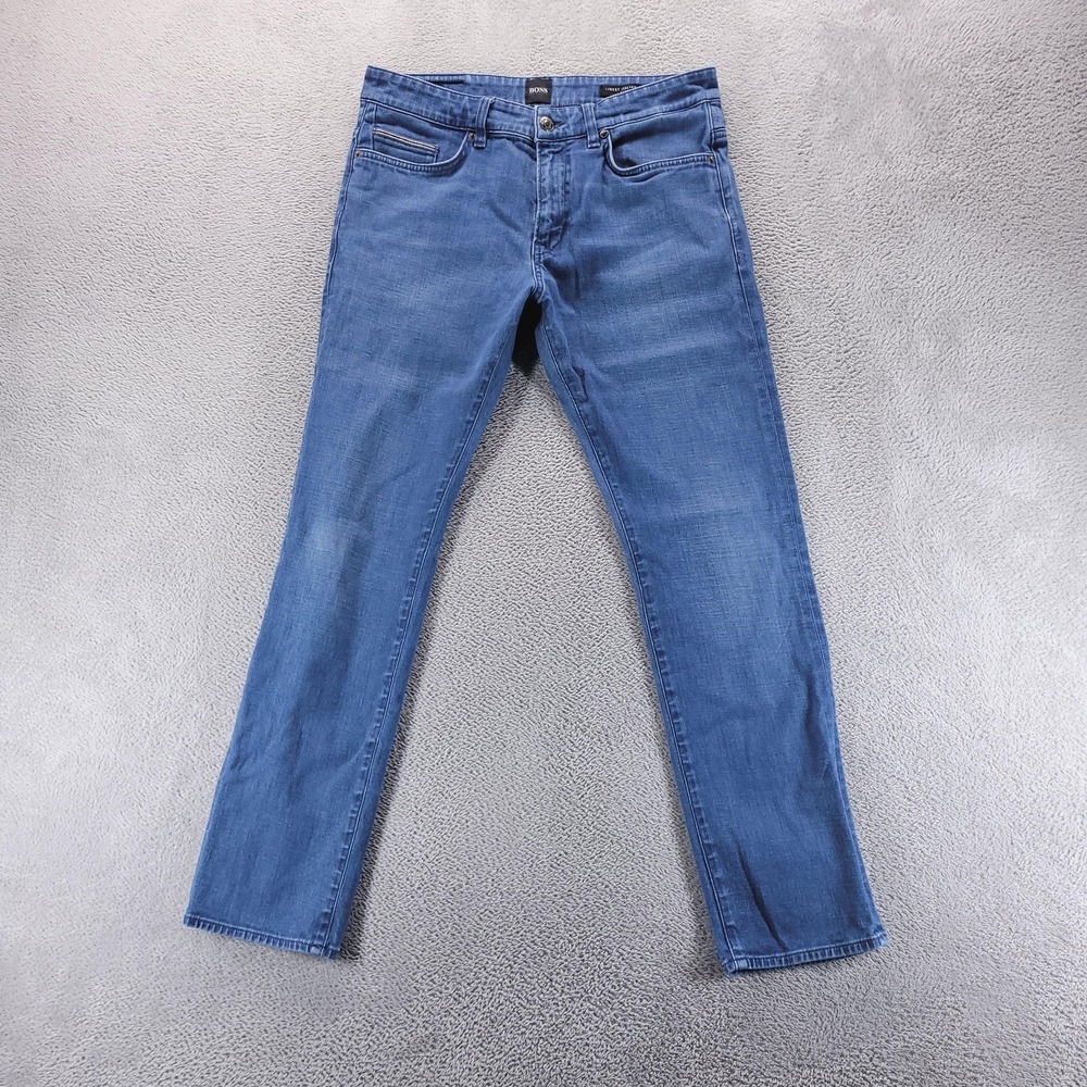 Boss Jeans Mens 32x30 Blue Slim Tapered Cashmere Touch Stretch Denim Comfort